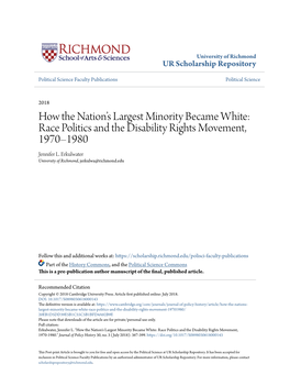 Race Politics and the Disability Rights Movement, 1970–1980 Jennifer L