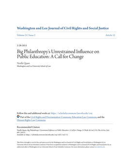 Big Philanthropy's Unrestrained Influence on Public Education: A