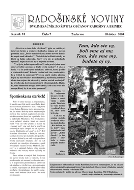 Rado·Inské Noviny Dvojmesaâník Zo Îivota Obâanov Rado·Iny a Bziniec