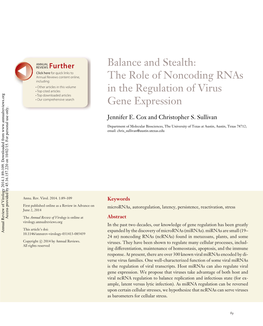 The Role of Noncoding Rnas in the Regulation of Virus Gene Expression