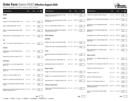Order Form Salem RSAT Effective August 2020 Please Complete All Info on Reverse (Print Clearly)