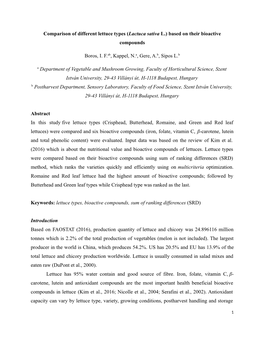 Comparison of Different Lettuce Types (Lactuca Sativa L.) Based on Their Bioactive Compounds