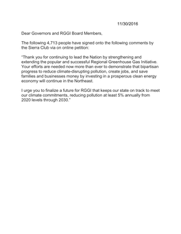 11/30/2016 Dear Governors and RGGI Board Members, the Following