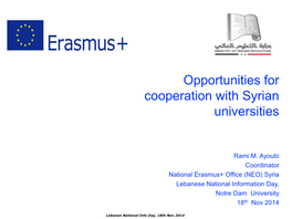 Opportunities for Cooperation with Syrian Universities