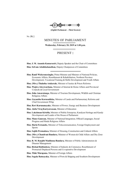 Minutes of Parliament Present