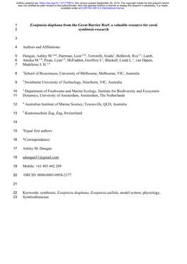 Exaiptasia Diaphana from the Great Barrier Reef: a Valuable Resource for Coral 2 Symbiosis Research