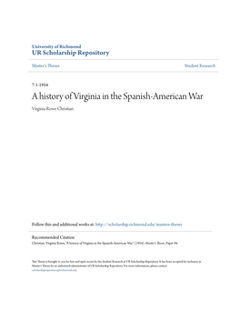 A History of Virginia in the Spanish-American War Virginia Rowe Christian