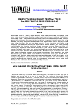 Dekonstruksi Makna Dan Peranan Tokoh Dalam Struktur Teks Kemidi Rudat