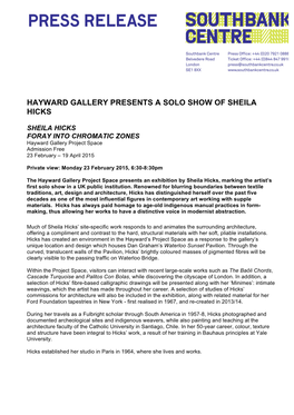Hayward Gallery Presents a Solo Show of Sheila Hicks