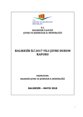 Balikesir Ili 2017 Yili Çevre Durum Raporu