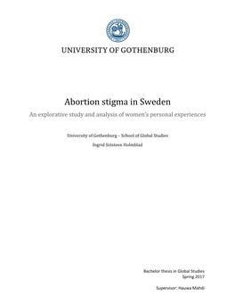 Abortion Stigma in Sweden an Explorative Study and Analysis of Women’S Personal Experiences