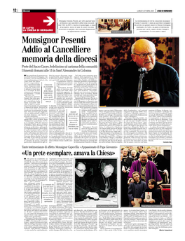 Monsignor Pesenti Addio Al Cancelliere Memoria Della Diocesi