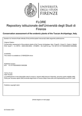 Conservation Assessment of the Endemic Plants of the Tuscan Archipelago, Italy