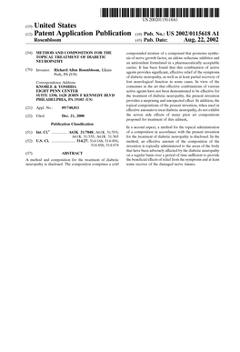 (12) Patent Application Publication (10) Pub. No.: US 2002/0115618 A1 Rosenbloom (43) Pub