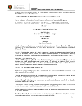 Ley Municipal Del Estado De Tlaxcala