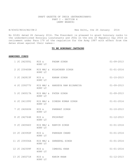 B/43432/RD14/AG/CW-2 New Delhi, the 26 January 2014