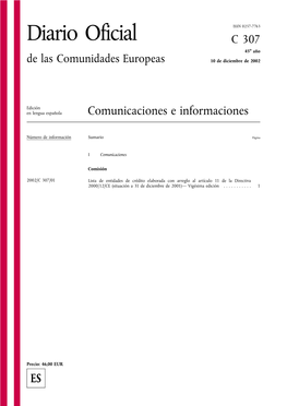 Diario Oficial C307 45O Año De Las Comunidades Europeas 10 De Diciembre De 2002