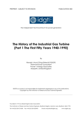 History of the Industrial Gas Turbine Part 1 the First Fifty Years