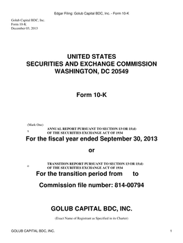 Edgar Filing: Golub Capital BDC, Inc. - Form 10-K Golub Capital BDC, Inc
