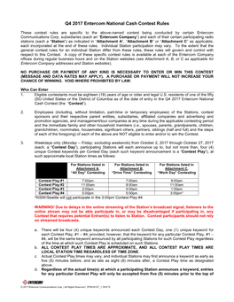 Q4 2017 Entercom National Cash Contest Rules