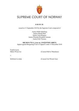 ORDER Issued on 11 September 2019 by the Supreme Court