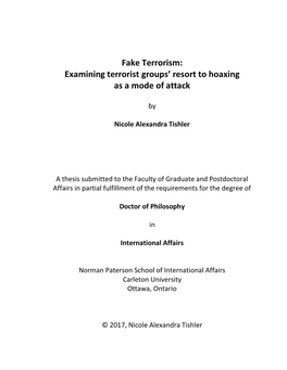 Fake Terrorism: Examining Terrorist Groups' Resort to Hoaxing As a Mode of Attack
