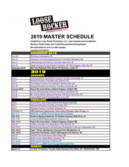 2019 Master Schedule