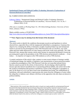 Institutional Change and Political Conflict: Evaluating Alternative Explanations of Electoral Reform in Costa Rica