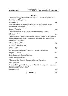 CONTENTS VOLUME 52 (2018) the Ecclesiology Of