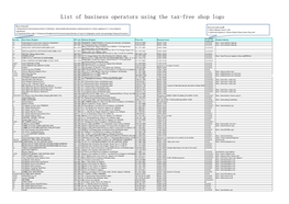 List of Business Operators Using the Tax-Free Shop Logo