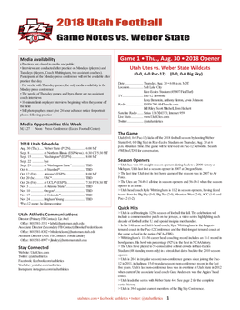 2018 Utah Football Game Notes Vs