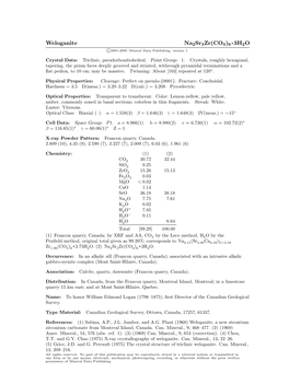 Weloganite Na2sr3zr(CO3)6 • 3H2O C 2001-2005 Mineral Data Publishing, Version 1