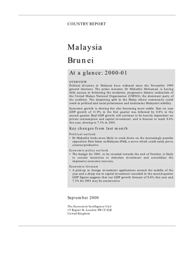 Malaysia Brunei at a Glance: 2000-01