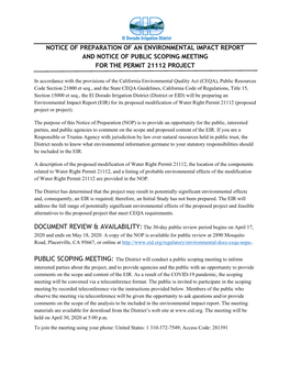 Notice of Preparation of an Environmental Impact Report and Notice of Public Scoping Meeting for the Permit 21112 Project