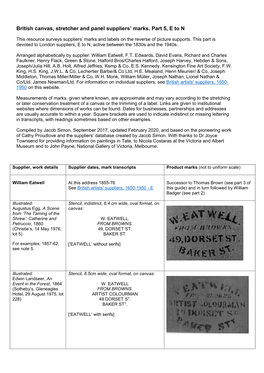 British Canvas, Stretcher and Panel Suppliers' Marks. Part 5, E to N