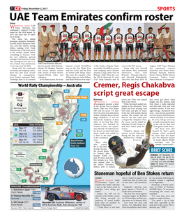 UAE Team Emirates Confirm Roster Dubai Orldtour Squad UAE Team Emirates Has Confirmedw a Reduced 25-Rider Roster for the 2018 Season