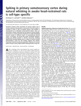 Spiking in Primary Somatosensory Cortex During Natural Whisking in Awake Head-Restrained Rats Is Cell-Type Specific