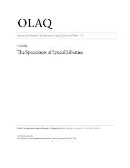 The Specialness of Special Libraries | Pages 1 - 45