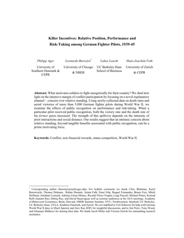 Killer Incentives: Relative Position, Performance and Risk-Taking Among German Fighter Pilots, 1939-45