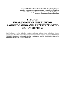 Studium Uwarunkowań I Kierunków Zagospodarowania Przestrzennego Gminy Siepraw I Ustalającą Ujednoliconą Treść Tego Studium