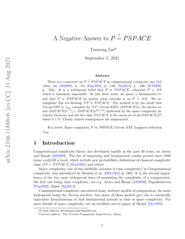 Arxiv:2106.11886V5 [Cs.CC] 23 Jul 2021 a Negative Answer to P