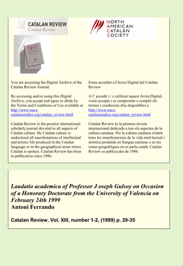 Laudatio Academica of Professor J Oseph Gulsoy on Occasion of a Honorary Doctorate from the University of Valencia on February 24Th 1999 Antoni Ferrando