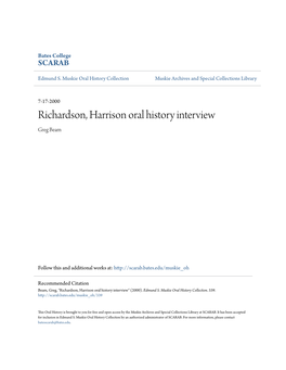 Richardson, Harrison Oral History Interview Greg Beam