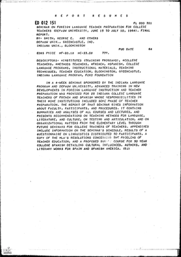 Seminar on Foreign Language Teacher Preparation for College Teachers (Depauw University, June 15 to July 10, 1964). Final Report. By- Smith, George E