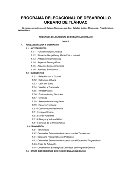 Programa Delegacional De Desarrollo Urbano De Tláhuac