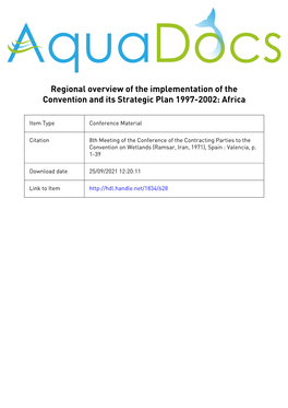 Ramsar COP8 DOC. 25 Regional Overview of the Implementation of the Convention and Its Strategic Plan 1997-2002