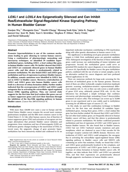 LOXL1 and LOXL4 Are Epigenetically Silenced and Can Inhibit Ras/Extracellular Signal-Regulated Kinase Signaling Pathway in Human Bladder Cancer