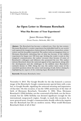 An Open Letter to Hermann Rorschach