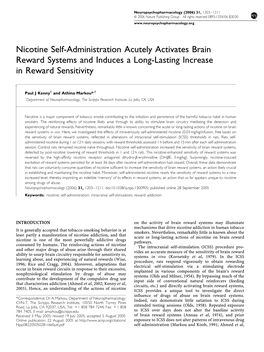 Nicotine Self-Administration Acutely Activates Brain Reward Systems and Induces a Long-Lasting Increase in Reward Sensitivity