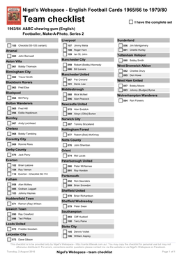 Team Checklist I Have the Complete Set 1963/64 A&BC Chewing Gum (English) Footballer, Make-A-Photo, Series 2